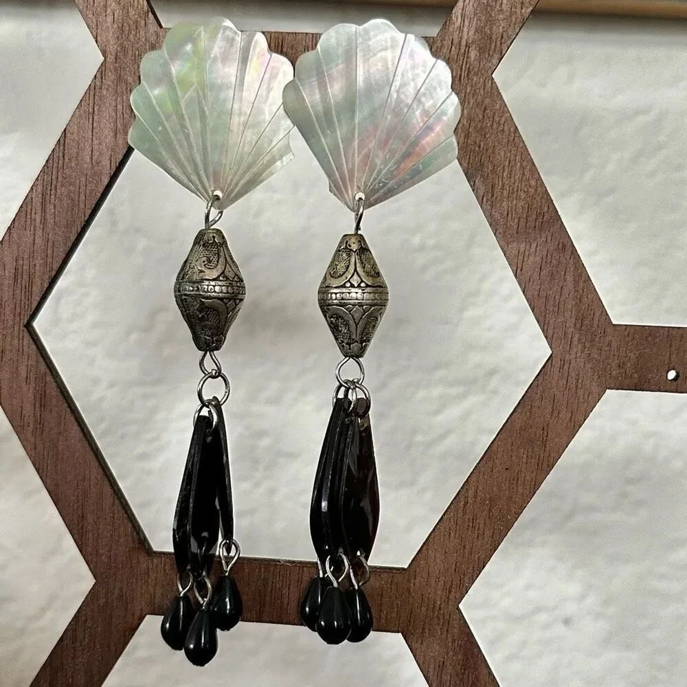 Abalone silver plated  vintage drop earrings